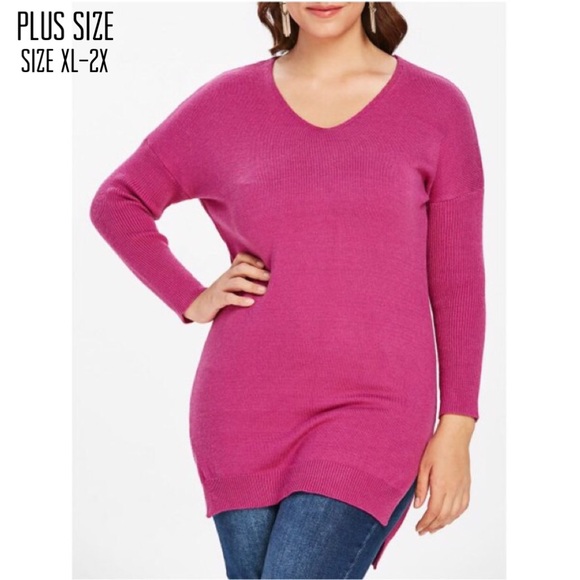 Sweaters - Plus Size Hi-Low V-Neck Sweater